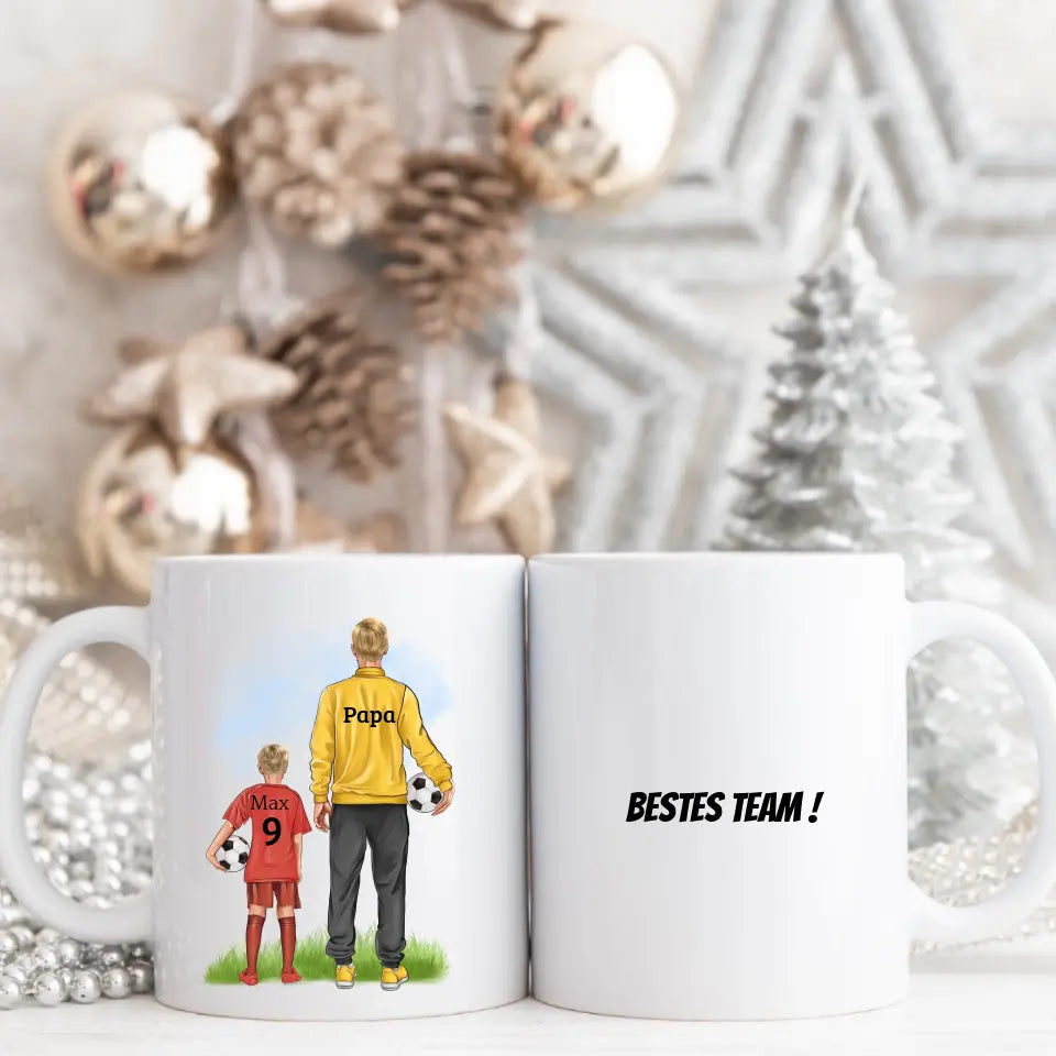 Personalisierte Fußballtasse - Vater Sohn