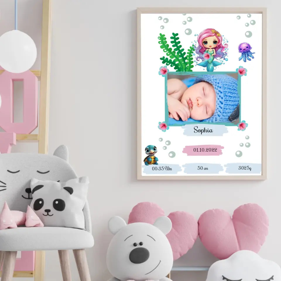 Personalisierte Baby Foto Poster - Meerjungfrauenzauber