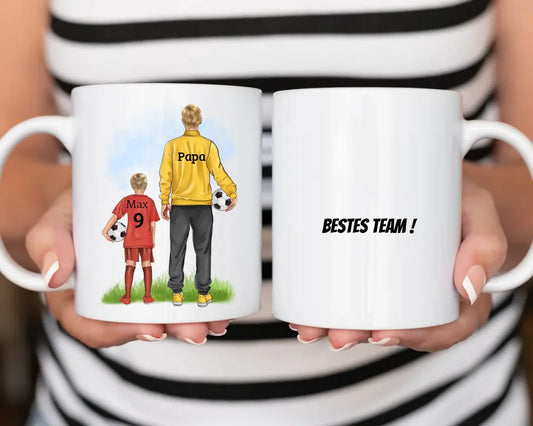 Personalisierte Fußballtasse - Vater Sohn