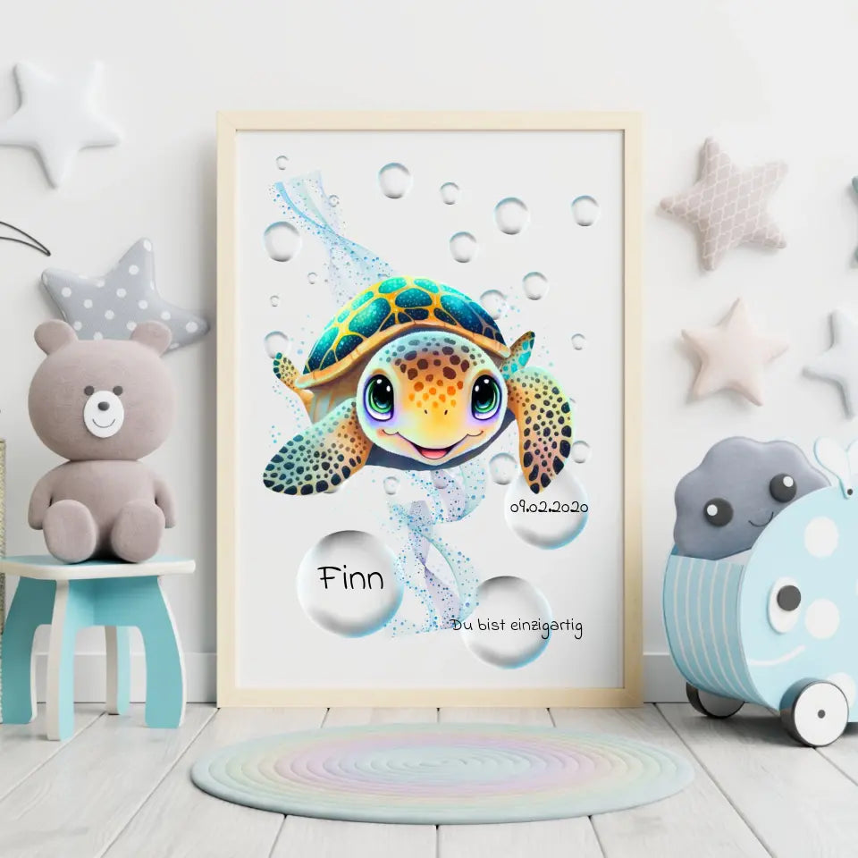 Personalisiertes Kinder Poster - Schildkröten Unterwasserwelt