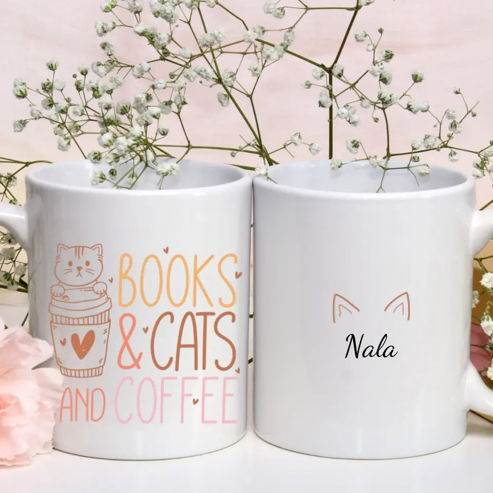 Personalisierte Tasse - Books & Cats and Coffee