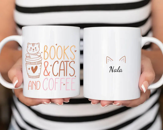 Personalisierte Tasse - Books & Cats and Coffee