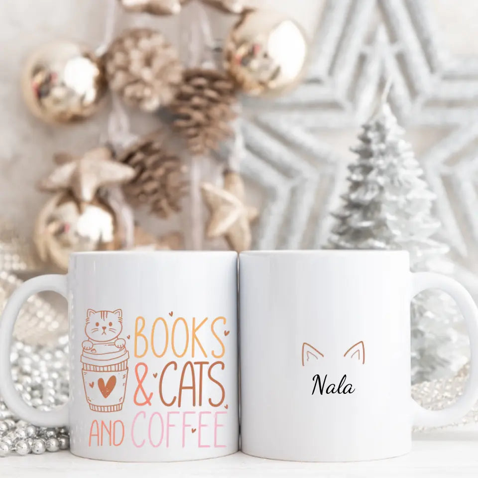 Personalisierte Tasse - Books & Cats and Coffee