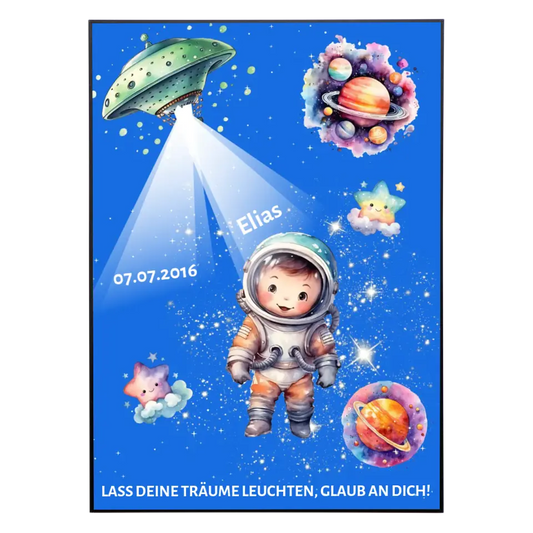 Personalisiertes Poster - Astronautenkind im Weltraum