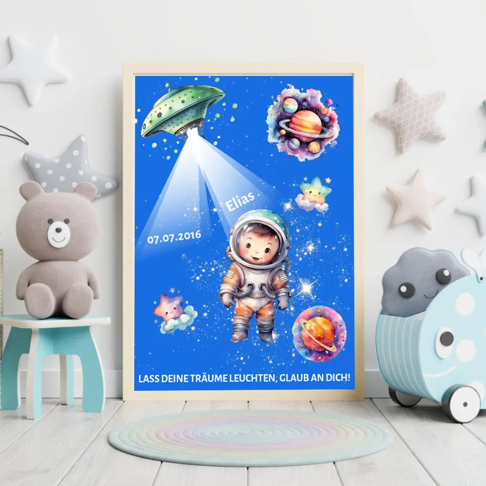 Personalisiertes Poster - Astronautenkind im Weltraum