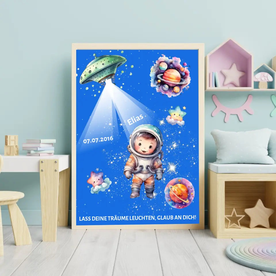 Personalisiertes Poster - Astronautenkind im Weltraum