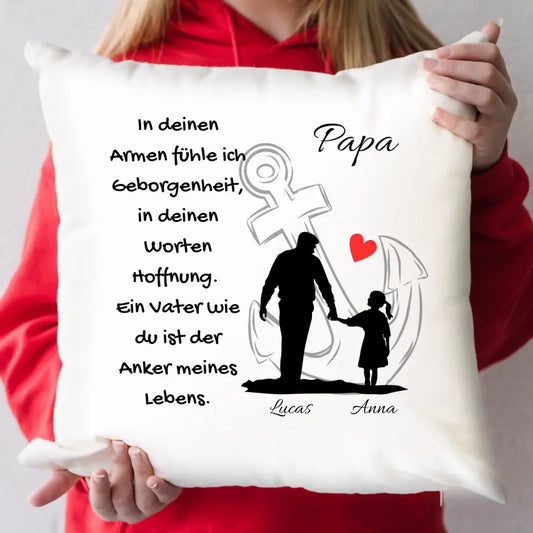 Vater Tochter Kissen mit Namen, Vatertagskissen von Tochter, vater Tochter Motiv mit Namen auf Kissen, Papa Kissen, Geburtstagskissen oder eionfach so, Kissen mit Namen gestalten bei Printitup.de 