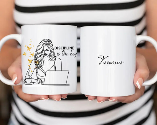 Studentinnentasse, Discipline is the key tasse, Tasse für Schülerin studentin selbstständige, das perfekte geschenk auch für beste freundinnen, personalisierbare tasse für studentinnen,