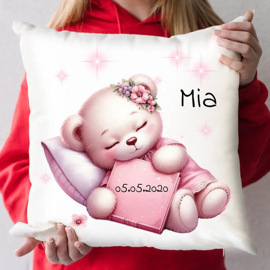 Personalisiertes Kinderkissen - Rosa Teddy