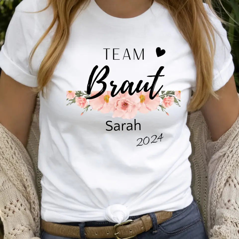 Personalisiertes Damen T- Shirt - Junggesellinnenabschied Team Braut